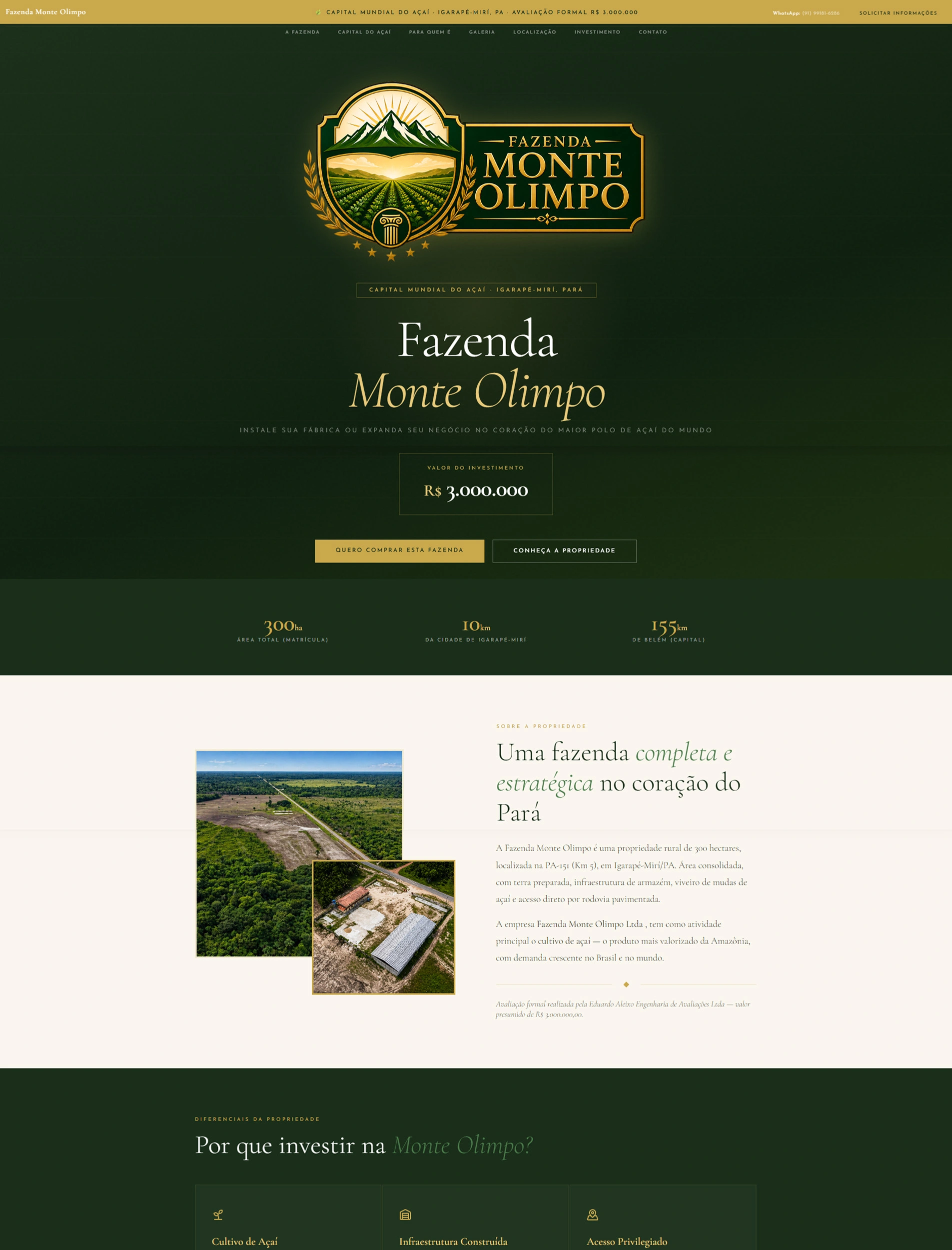 Fazenda Monte Olimpo · Posicionamento, narrativa comercial, UX/UI e web.