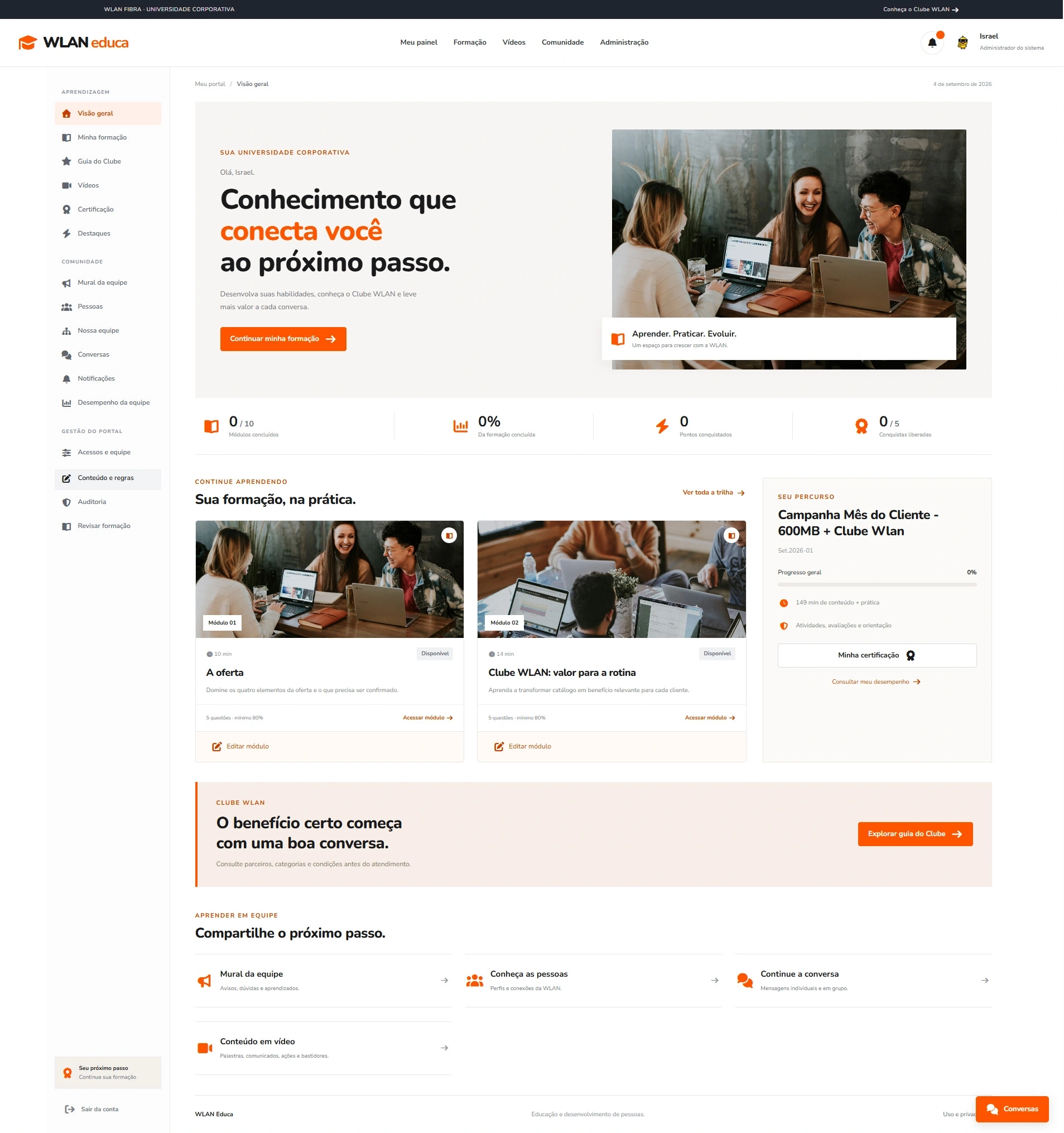 Wlan Educa · Educação corporativa, produto, UX/UI e desenvolvimento.